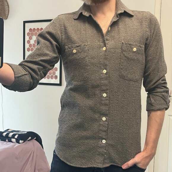 *Canadian Made* ~ Eighteen Waits ~ Long Sleeve Pocket Shirt Soft Grey *Vintage* - Picture 1 of 12